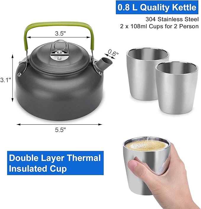 Odoland Bundle – 2 Items 12pcs Camping Cookware Mess Kit with Mini Stove and 25pcs Stainless Steel Utensils Camping Tableware Kit for Backpacking, Outdoor Camping Hiking and Picnic