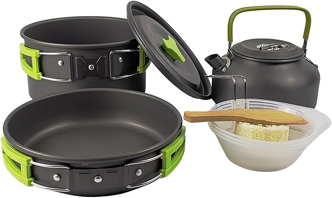 Outdoor Camping Cooking Set Hard Aluminum Alloy Tableware Kettle Cooker Pots and Bowls Hiking Barbecue Picnic