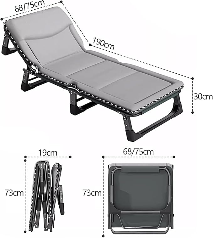 Foldable Bed with Mattress Queen Sleeping Cots for Adults with 3D Memory Headrest Portable Folding Bed Cot Lounge Chair for Beach Lawn Camping(D,190 * 75 * 30cm)