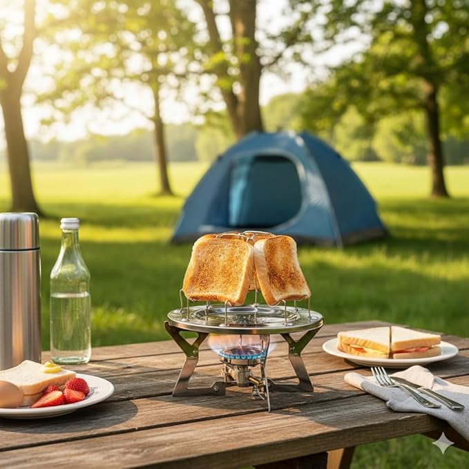 Camping Toaster - Stainless Steel Camp Toaster and Bread Clip, for Campers, Hikers, Outdoor Enthusiasts, and Families, Ideal for Convenient Outdoor Cooking