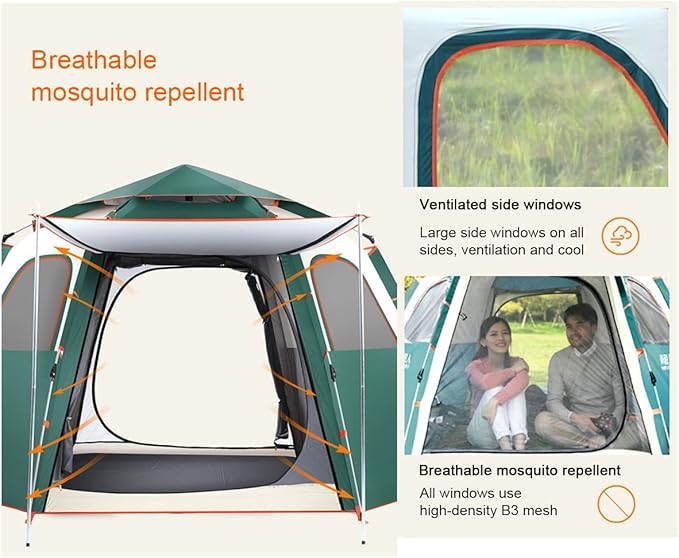 Family Tent Pop Up Tent for 5-8 Man Camping Quick Setup Tent,Hexagon Tent Portable Waterproof Tent 110x94 x57 with Carry Bag for Family Camping & Hiking