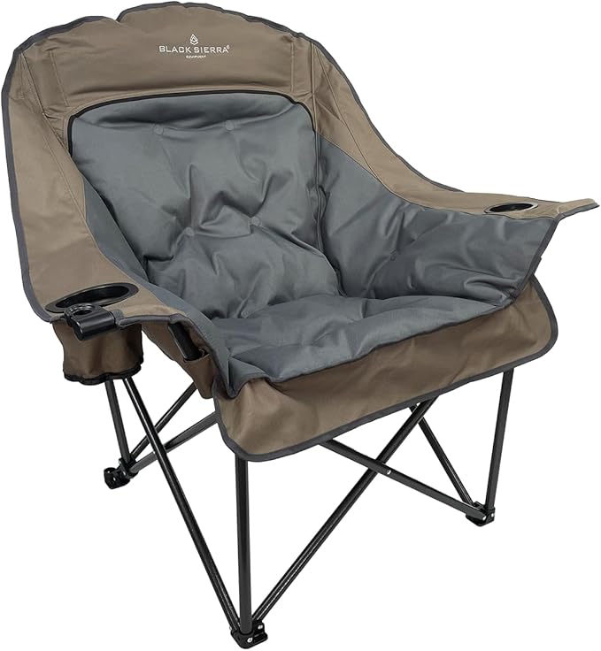 Black Sierra Oversized Camping Chair for Adults – 400 lb Heavy Duty Folding Chair with Cup Holders & Carry Bag