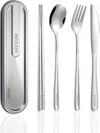 Travel cutlery set, 18/8 stainless steel cutlery, Reusable utensils set with case, Portable Silverware Lunch Box for Camping and Office-Stainless steel