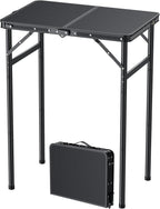 FUNYKICH Max 29.4'' Tall Camping Tables(23.6''Lx15.7''W), 3 Adjustable Height Small Folding Table, Ultra-Light Aluminum Portable Table with Carry Handle for Car Camping, Backyard Party, Beach, Picnic
