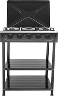 Gas Stove 5 Burner, 2500W Portable Natural Gas Stove Outdoor Camping BBQ Stove Gas Cooker with Independent Control and 2 Tier Storage Rack for Camping Picnic Home RV Cooking (Black)