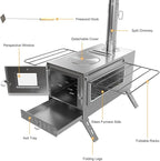Hot Tent Stove, unho Wood Burning Stove, Portable Wood Stove with 6 Stainless Chimney Pipes for Outdoor Heating & Cooking, Ice Fishing, Hunting,Winter Warmth