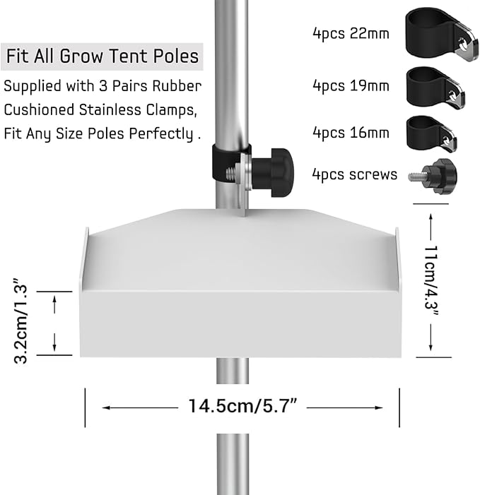 2 Pack Metal Grow Tent Corner Shelf, Super Sturdy Grow Tent Pole Mount Shelf, Heavy-Duty Tent Pole Shelf, Fit All Poles Sizes (Including 16mm 19mm and 22mm)