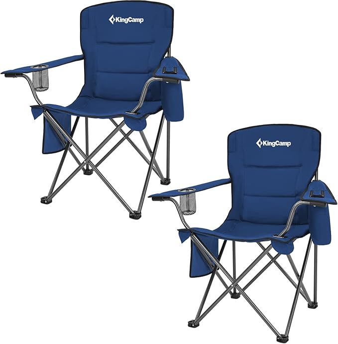 KingCamp Oversized Folding Camping Chair for Adults Portable Outdoor Lawn Chair Heavy Duty with Cooler, Cup Holder, Side Pocket, Carry Bag, Support 300lbs