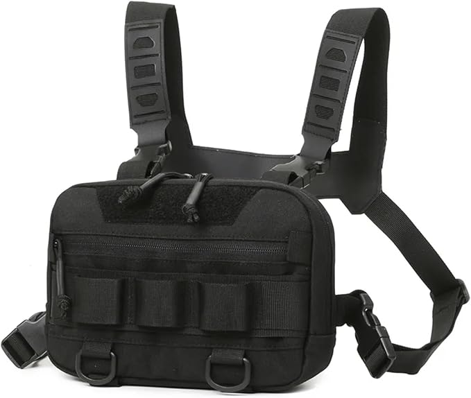 Genérico Tactical Chest Rig Backpack Camping Recon Kit Bag Vest Front Pouch Daypack,Compatible For Hiking Fishing Lure(Black B)