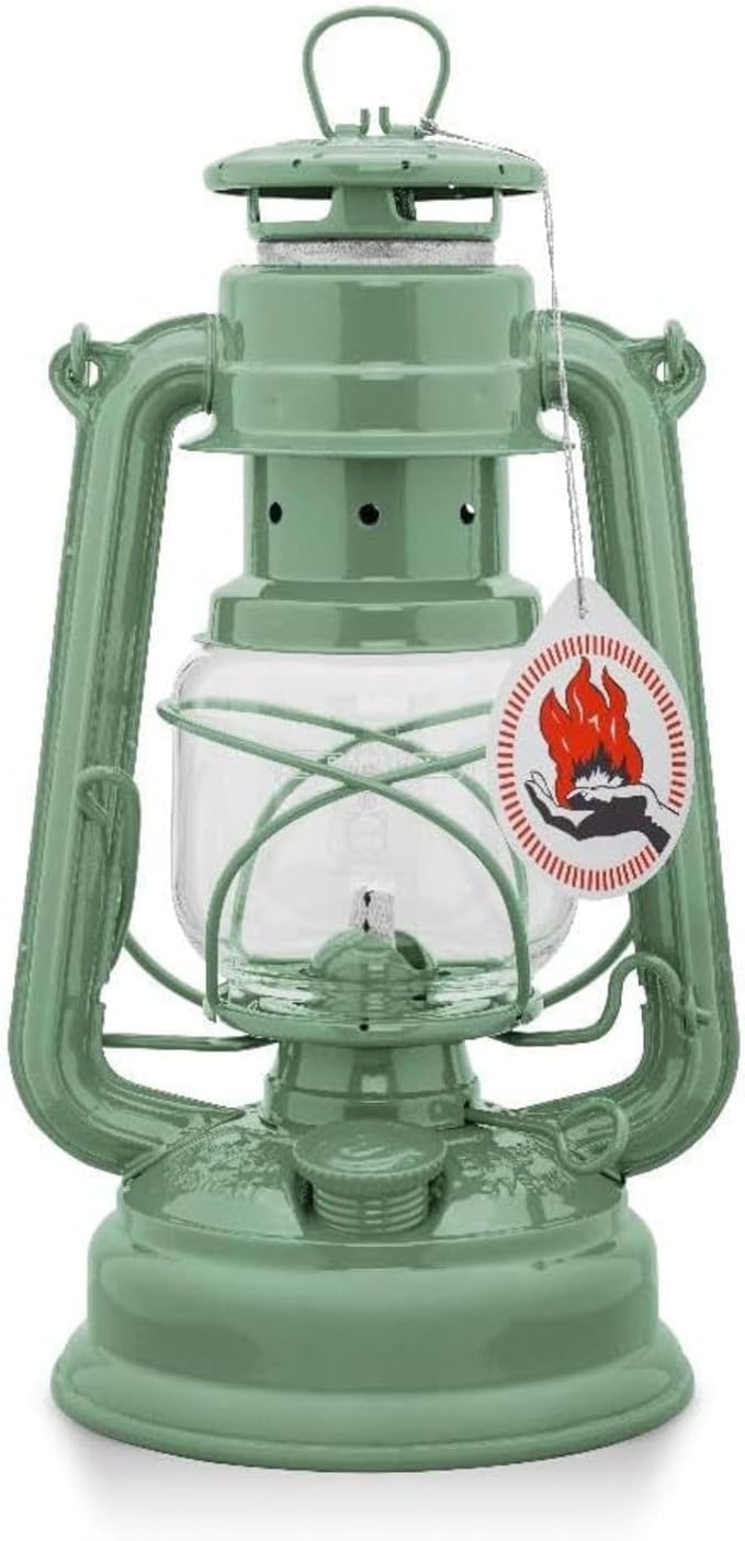 Feuerhand Baby Special 276 Storm Lantern - Made in Germany Since 1893 - Petroleum Lamp Made of Powder-Coated Steel and Shatterproof Glass - Sage Green