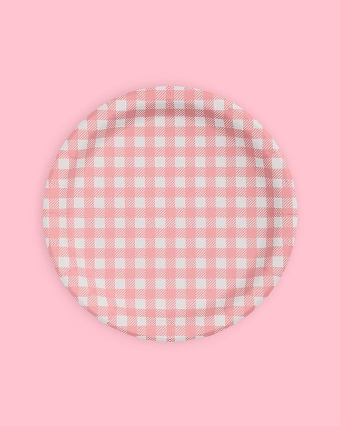 xo, Fetti Camp Gingham Paper Plates - 24 pk, 9" | Bachelorette Decorations, Camp Bride, Getting Lit + Getting Hitched, Gingham Birthday Party, Glamping Baby Shower Supplies, Cool Cake Plates