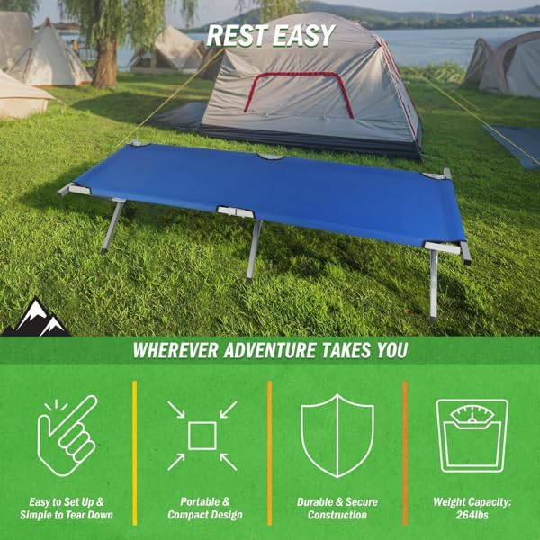 Portable Folding Camping Cot, Heavy Duty Sleeping Bed with Carrying Bag, 610D Oxford Cloth & Lightweight Aluminum Frame, 275lbs Load, Outdoor Cot for Adults, Travel, Hiking, Office (Navy blue, 2 Pack)