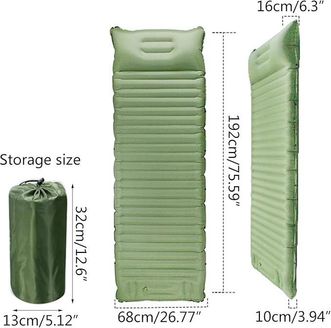Camping Sleeping Pad Mat with Pillow Built-in Foot Inflatable Sleeping Pads Compact-for Inflating Camping Pad