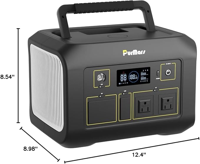 Portable Power Station 600W,538Wh Solar Powered Generator with LiFePO4 Battery,Peak 1200W,USB PD 100W Power Supply input/output,Solar Power Bank with 2 AC Outlets