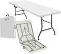 8ft Heavy Duty Portable Folding Table - Plastic Dining Table Indoor/Outdoor White Plastic Table for Parties, BBQs, and Camping