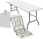 8ft Heavy Duty Portable Folding Table - Plastic Dining Table Indoor/Outdoor White Plastic Table for Parties, BBQs, and Camping