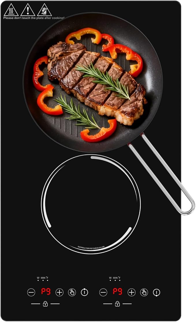 Double Induction Cooktop 2300W, Portable Induction Stove Hot Plate with 9-Level Independent Touch Control, Safety Lock, 2H Timer for Easy & Safe Cooking in Apartments, RVs, Camping and Outdoor