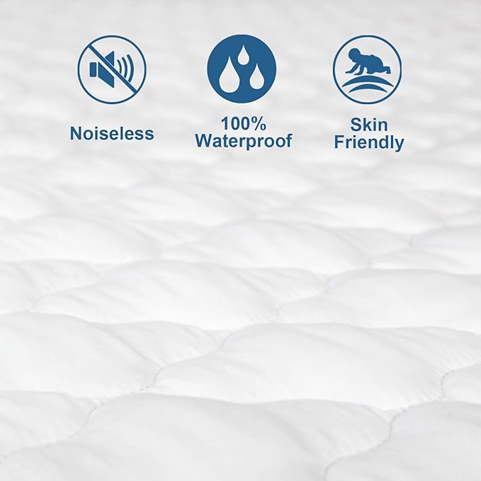 Twin Extra Long (XL) Mattress Pad Waterproof Protector, Twin XL Mattress Protector Cover for College Dorm, Breathable & Noiseless Twin XL Mattress Topper Fitted with Deep Pocket to 14" Depth