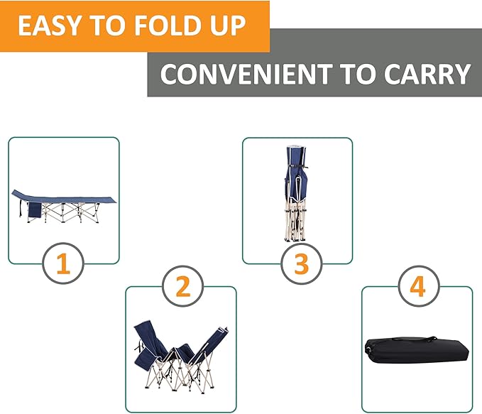 Outsunny Folding Camping Cot for Adults with Carry Bag, Side Pocket, Outdoor Portable Sleeping Bed for Travel, Camp, Vacation, 330 lbs. Capacity, Blue
