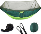 Compatible For Camping Hammock With Mosquito Net Pop-Up Light Portable Outdoor Parachute Hammocks Swing Sleeping Hammock Camping Stuff(Light green and gree)