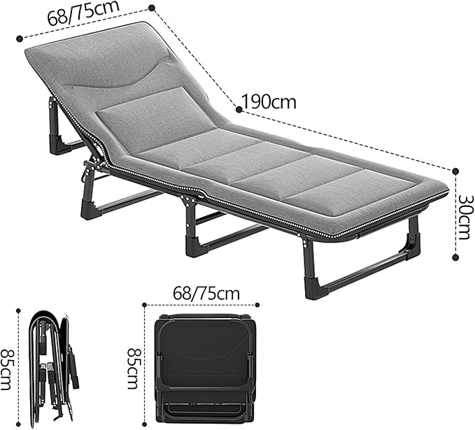 Folding Bed with Mattress Queen 3 in 1 Folding Camping Cot Bed 4 Positions Adjustable Patio Chaise Lounge Chair for Bedroom Pool Patio,F-190 * 68 * 30cm
