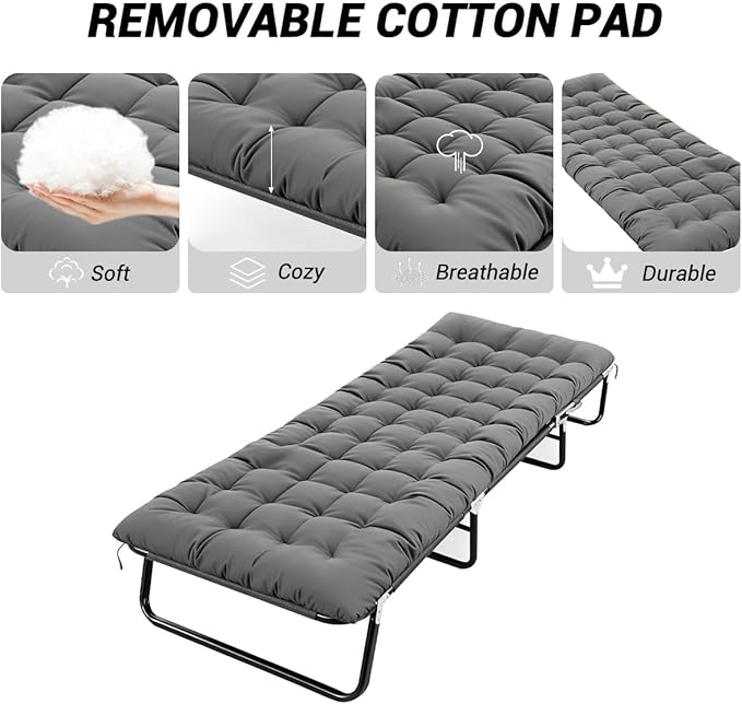 Adult Camping Cot - 220 lbs Capacity, Folding Bed with Mattress, Portable Compact for Indoor/Outdoor/Home/Travel