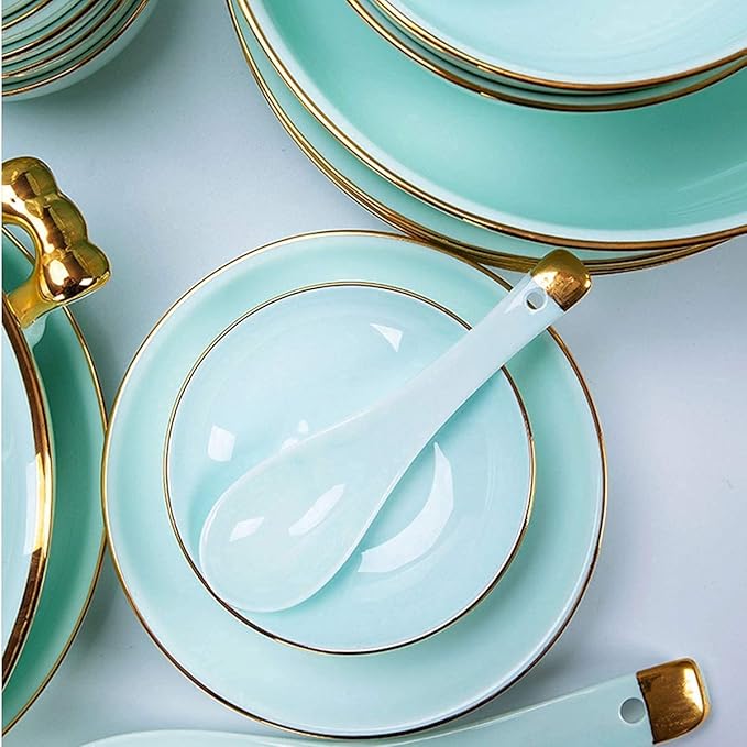Dinnerware Sets Dish Set Bone China Porcelain dinnerware Set, European-Style Phnom Penh Bone China Tableware Set Bowls and Plates Dinner Set Service for 4-10 (22pieces)