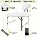 Fivenl 5 FT Round Folding Tables White Foldable Table, Fold-in-Half with Carrying Handle Portable Plastic Table for Party, Dining, Wedding, Camping, Picnic, Indoor Outdoor Events