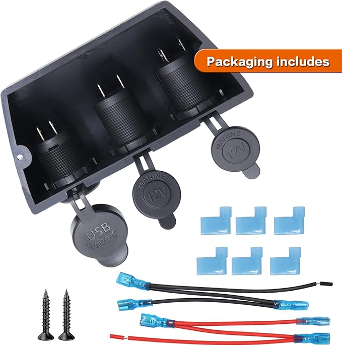 12-24 V 3 Hole Tent Type Car Modification Sockets Dual Female Power Outlet Adapter QC3.0 USB PD 18W Type-C Car Quick Charge Interface Outlet for Car Marine Boat