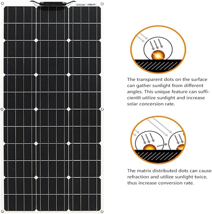 100W 12V Flexible Solar Panel Monocrystalline Cell for 12V Battery Charge Marine RV Trailer Boat Cabin Van Car Uneven Surfaces