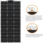100W 12V Flexible Solar Panel Monocrystalline Cell for 12V Battery Charge Marine RV Trailer Boat Cabin Van Car Uneven Surfaces