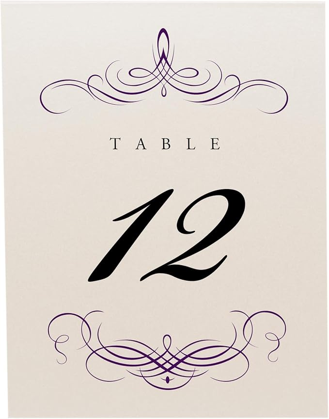 Decadent Flourish Wedding Table Numbers (Select Color/Quantity), Champagne, Eggplant, 1-30, Double Sided, Tent or Use in a Stand, Great for Parties & Restaurants