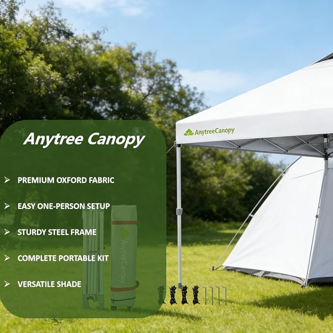 Anytee-10x10 Pop Up Canopy Tent, Easy Up Waterproof Outdoor Canopy with Wheeled Bag, Sun Shade for Patio, Backyard, Parties, Camping-Navy Blue Ventilated