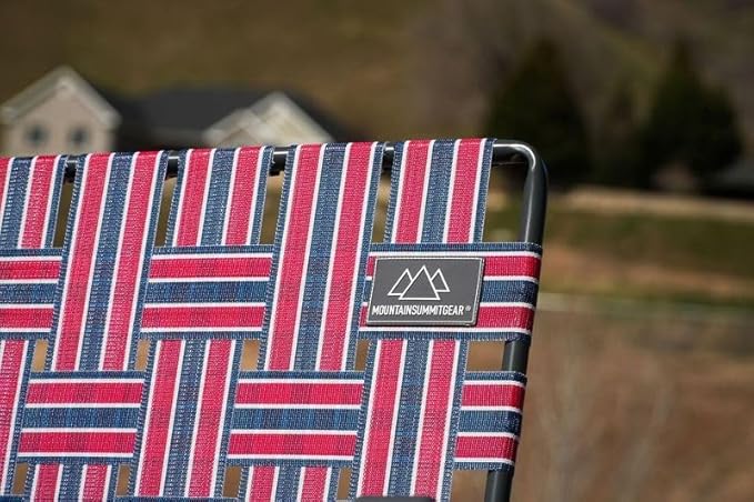 MOUNTAIN SUMMIT GEAR Retro Webbed Camping Chair - Lightweight, Foldable, Durable Steel Frame, 300lb Capacity, Vintage Red/White/Blue Stripes by Caddis Sports