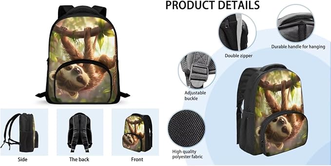 Sloth Backpack for Kindergarten Boys Kids School Backpack with Lunch Box Pencil Case 3 in 1 Rucksack Set for Elementary Primary School Book Bag