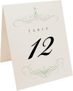 Decadent Flourish Wedding Table Numbers (Select Color/Quantity), Champagne, Sage, 1-70, Double Sided, Tent or Use in a Stand, Great for Parties & Restaurants - Made in the USA