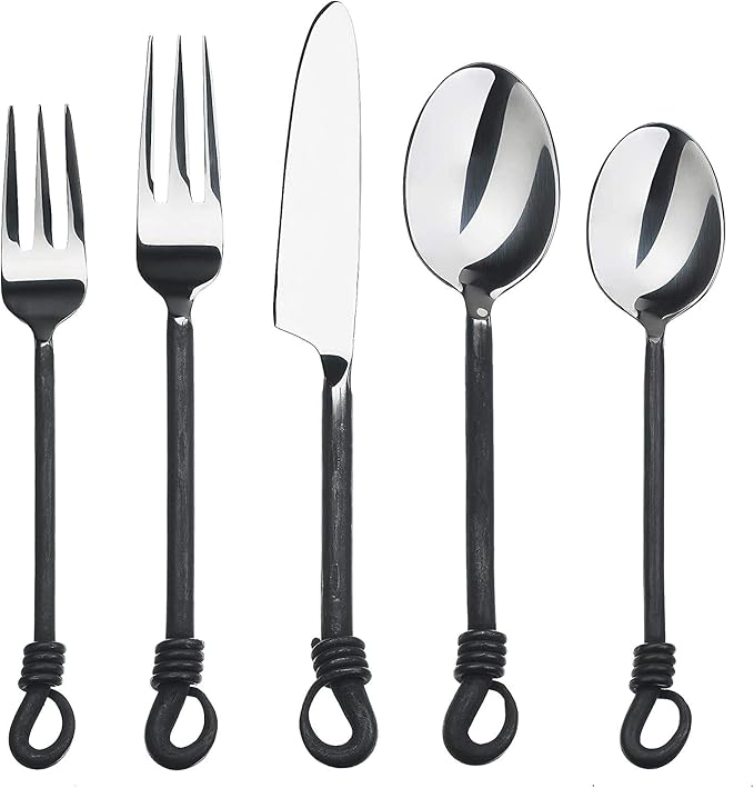Nautical-Mart Stainless Steel Flatware Set - 5 Piece Twist and Shout Cutlery, Dishwasher Safe, Portable for Camping, Elegant Designer's Cutlery, Gift for Home & Corporate Use