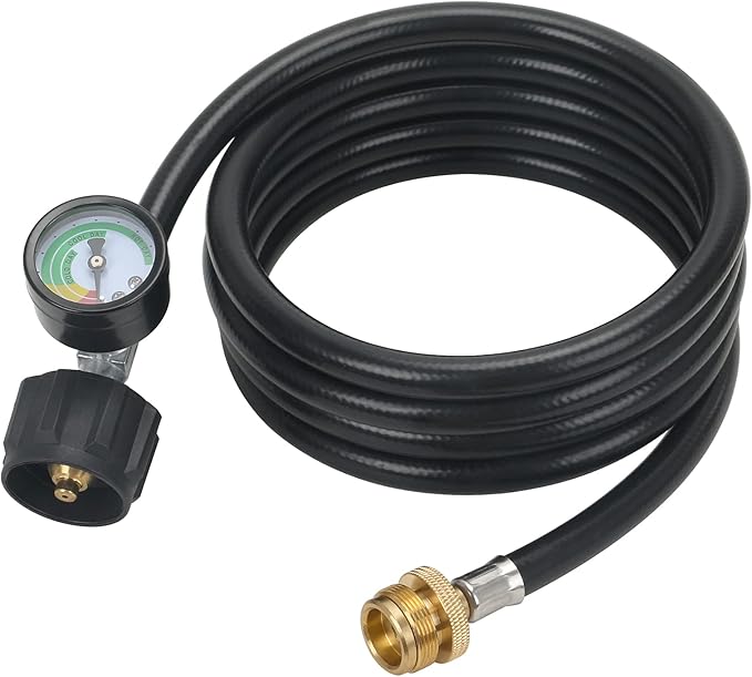 ATKKE Propane Hose Adapter 1lb to 20lb with Gauge, 12FT Propane Tank Grill Adapter Converter for Weber Q Grill, Mr. Heat Propane Heat, Blackstone 17/22‘’ Griddle, Coleman Camping Stove and More