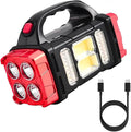 High Lumens Solar Flashlight - LED Work Light with USB-C Rechargeable, Waterproof, Multi-Function Flashlight & Lantern for Camping, Emergencies, and Outdoor(RED)