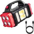 High Lumens Solar Flashlight - LED Work Light with USB-C Rechargeable, Waterproof, Multi-Function Flashlight & Lantern for Camping, Emergencies, and Outdoor(RED)