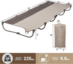 TIMBER RIDGE 20-Second Quick Set-Up Camping Cot, Lightweight Aluminum Folding Cot with Zipper Closure, Portable Carry Bag Included for Camping, Travel and Outdoors, Support up to 225lbs, Tan 2pcs