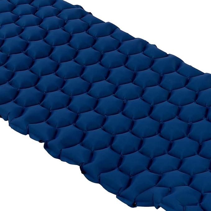 Camping Sleeping Pad Mat Foot Press Inflatable Cushion Mattress, Durably 40D Nylon TPU Laminate, Lightweight 700g, Compact Folding Size for Tent Hiking Travel (Navy Blue)