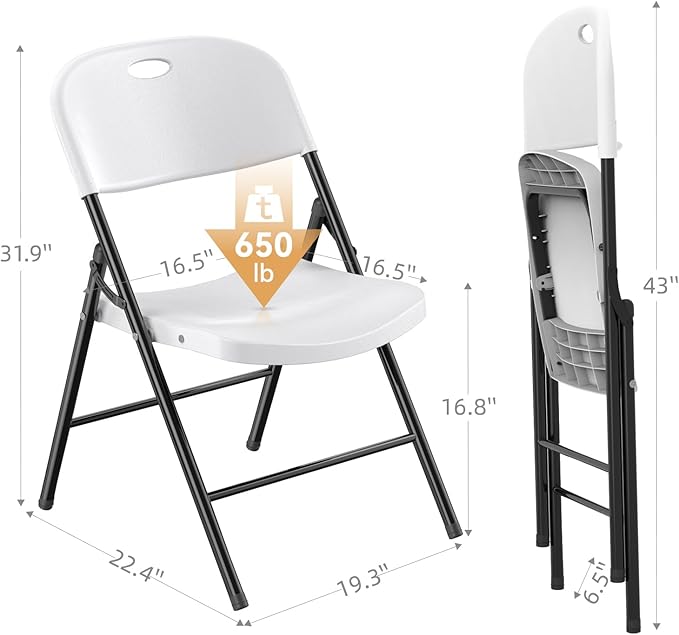 Nazhura 650 Weight Limit Heavy Duty Plastic Folding Chair with Reinfoced Steel Frame for Indoor and Outdoor, Wedding, Party, Restaurant, Meeting Room, Patio and Garden (White, 12 Pack)