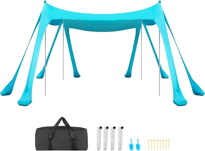 VEVOR Beach Tent Sun Shelter, UPF50+ Sun Protection, 6.6 ft Tall, 10 x 10 ft, Easy Pop Up Beach Canopy with Sandbags, Stability Poles, Sand Shovels, Portable Shade for Family, Camping, Fishing, Green