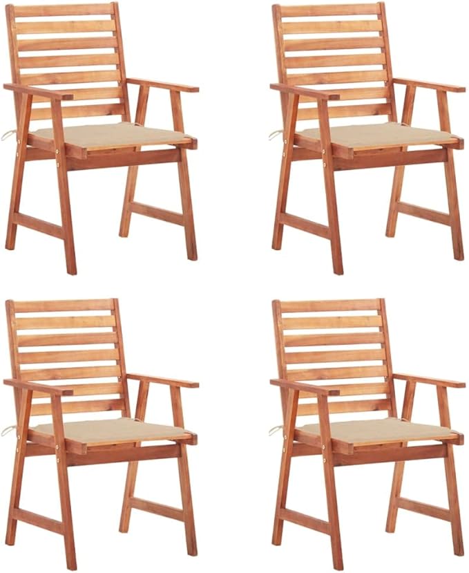 Patio Dining Chairs,Outdoor Chairs,Coffee Chair,Study Chair,Bistro Chair,Fishing Chairs,Camp Chair,Garden Chairs,for Deck, poolside,Camping,Beach,Campsite, 4 pcs with Cushions Solid Acacia Wood