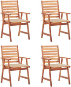 Patio Dining Chairs,Outdoor Chairs,Coffee Chair,Study Chair,Bistro Chair,Fishing Chairs,Camp Chair,Garden Chairs,for Deck, poolside,Camping,Beach,Campsite, 4 pcs with Cushions Solid Acacia Wood