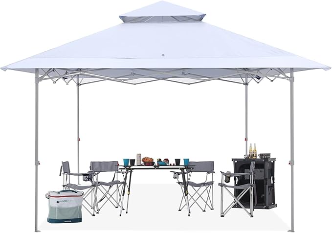 ABCCANOPY 13x13 Pop Up Canopy with Double Ventilated Top, 4 Sandbags, 4 Ropes and 8 Stakes (White)