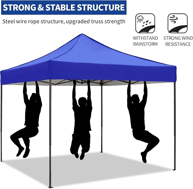 10x10 Pop up Canopy Tent with Sidewalls,Heavy Duty Waterproof Sun Shade Canopy Easy up Canopy with Wheel Bag Commercial Gazebo Tent for Outdoors Parties Vendors Camping Beach(Blue)