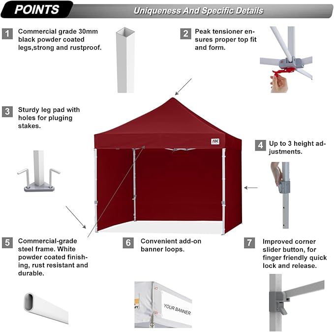 ABCCANOPY Easy Pop Up Canopy Tent with Sidewalls 10x10 Commercial -Series, Burgundy
