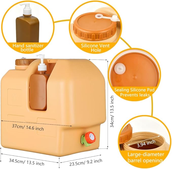 5 Gallon (20L) BPA-Free Extra Thick & Large Capacity Water Jug w/Spigot + Hand Sanitizer Bottle, Leak-Proof Heavy Duty Portable Container for Camping Hiking Picnic Emergency Use w/Extension Tube